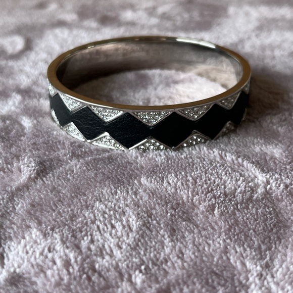 House of Harlow Sunburst Pave Rhinestones Bangle Bracelet Black Leather inlay - Picture 5 of 9
